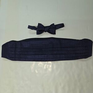 Robert Talbott Protocol‎ Cummerbund Bow Tie Set Mens OS Navy Blue Silk Diamond
